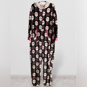 Official FRIDAY THE 13th All-Over Print Hooded Zips Bodysuit Pajamas One Pc. XL